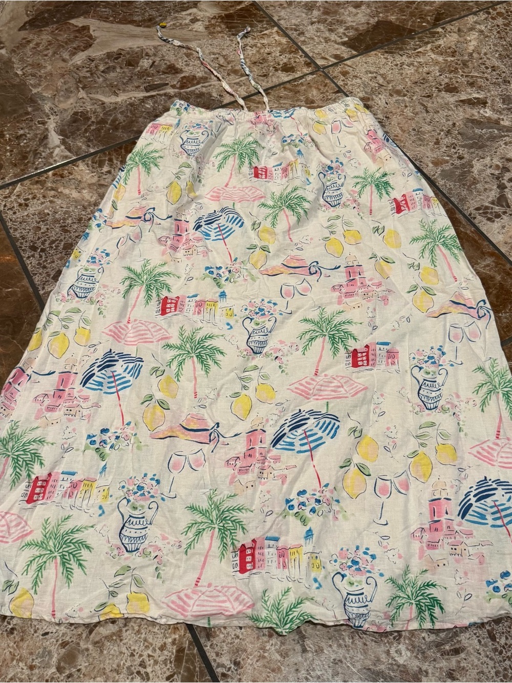 Women’s Cream Tropical Print Drawstring Skirt